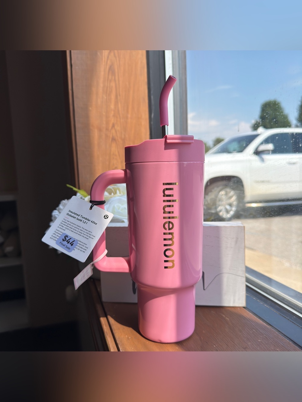 lululemon athletica Pink Insulated Tumbler with Handle and Straw 40OZ